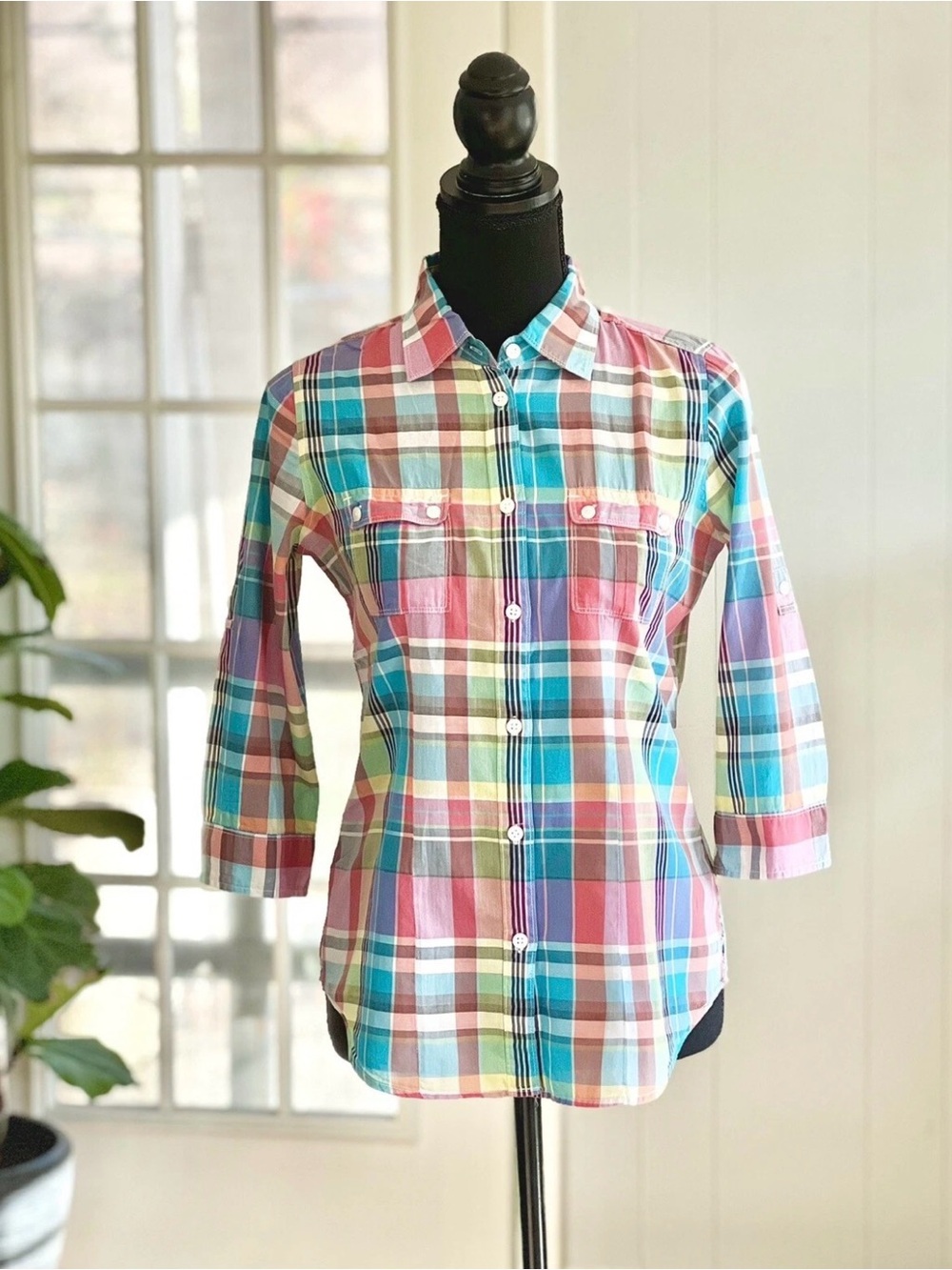 American Eagle Y2K Outfitters Pastel Plaid Button-Down Shirt
